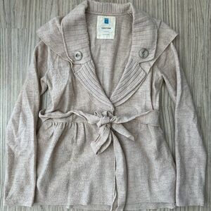 Sparrow Tan Cardigan with Tie Waist and Blazer Collar